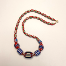 Chevron and White Heart Venetian Beads African Glass Beads Necklace #NC-103 - £38.20 GBP