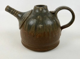 Ceramic Teapot Pitcher Spout Signed Pentz Brown Glazed Potter&#39;s Mark Vintage - £15.50 GBP