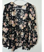 Torrid Black Floral Long Sleeve Tie Front Kimono Size Large (0) - $54.87 CAD