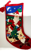 Santa red felt Applique Christmas Stocking 25&quot; - £35.30 GBP