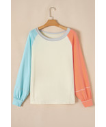 Yellow Cream Colorblock Patchwork Crew Neck Long Sleeve Top - $20.62 CAD