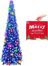 5FT Christmas Tree with Lights Easy Assembly Pop Up Tinsel Tree Glittery... - $55.91