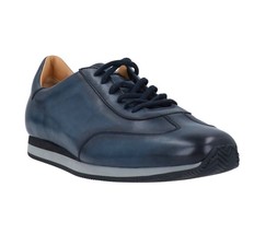 Santoni Leather  Men&#39;s Blue Lace Up Italy Sneakers Shoes Size US 12 EU 11 - £357.72 GBP