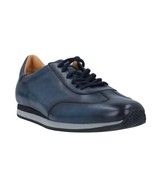 Santoni Leather  Men&#39;s Blue Lace Up Italy Sneakers Shoes Size US 12 EU 11 - £353.61 GBP