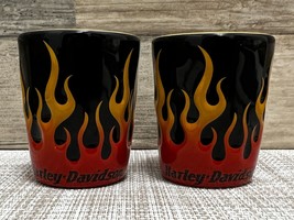 Harley-Davidson Flames Ceramic Shot Glass 2.5&quot; Tall 2004 - Lot of 2 - - £13.70 GBP