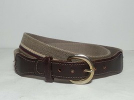 Men Canvas Belt Size 36 gray with brown leather ends 1-1/8&quot; wide  - £16.07 GBP