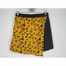 Mayamiko Faux Wrap A-Line Skirt Sz UK 14/US 10 Black Yellow Stars Print - £19.26 GBP