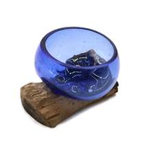 Molton Glass Mini Blue Bowl On Wood - £19.15 GBP