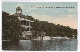 Antlers Hotel Pavilion Brown Lake Burlington WI 1924 postcard - $6.39