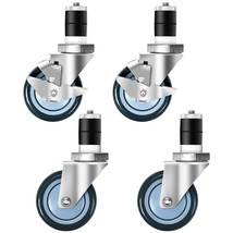 Set of 4 Swivel Caster 4&quot; Kitchen Prep Table Wheel For 1-1/2&quot; ID Tubing w/ Brake - £62.87 GBP