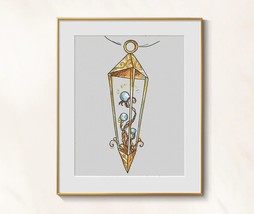 Old lamp cross stitch retro light pattern pdf - lantern cross stitch fairy tale  - £3.94 GBP