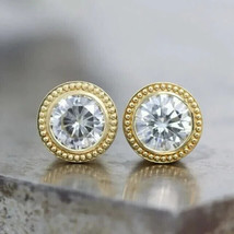 4Ct Round Simulated Moissanite Solitaire Stud Earrings 14K Yellow Gold Plated - £32.77 GBP