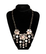 Charming Charlie Pink Grey Clear Stone Bib Statement Necklace NWOT - $18.00