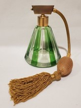 ART DECO GREEN TO CLEAR ART GLASS PERFUME BOTTLE ATOMIZER 1930&#39;S CZECHOS... - $148.49