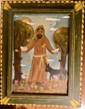 Original Mexican Folk Art Francisco Hand Painted Tin Wood Frame - £23.29 GBP