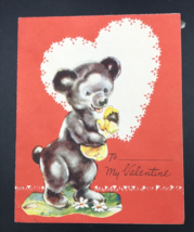 Golden Bell Happy Brown Bear w/ Cookies Anthropomorphic Valentine Greeting Card - £9.79 GBP