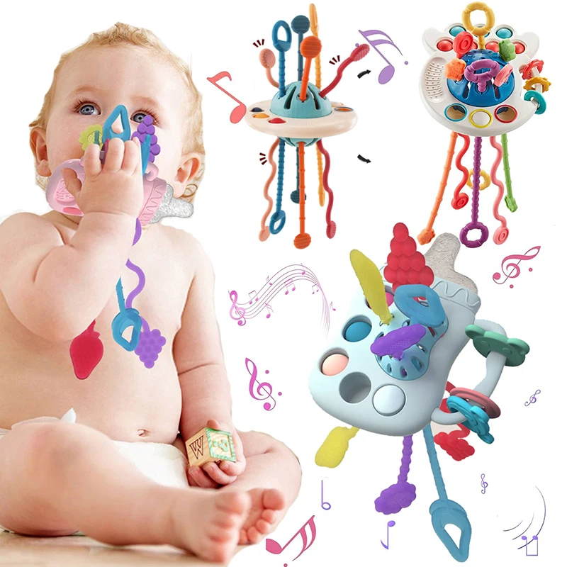 Development Activity Toy Rattle Silicone Pull String Montessori Sensory Toys - £9.50 GBP+