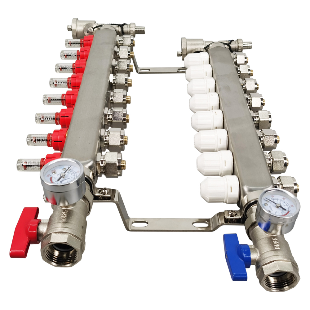8-Branch PEX Radiant Floor Heating Manifold Set w/ Flow Meters Stainless Steel  Item image 9