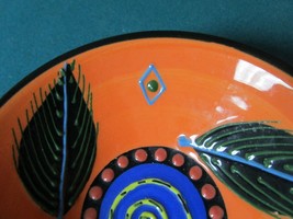 Pottery Studio Bowl Signed E. Adams Orange And Leaves Decor 1 3/4 X 5&quot; Signed - £35.04 GBP
