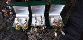 3 x Large Pair of Earrings Victorian Style - Gold Costume Jewelry - Beautiful! - £59.35 GBP
