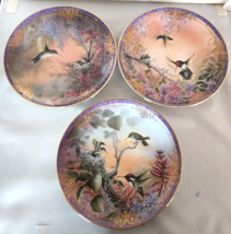 Hummingbird Porcelain 3 Collector Plates Nature&#39;s Little Treasures Larry Martin - £37.36 GBP