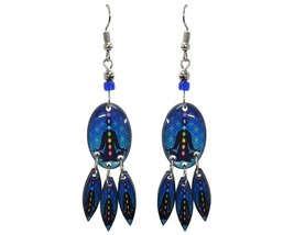 Oval New Age Spiritual Graphic Long Dangle Earrings - Womens Fashion Handmade Je - $17.81