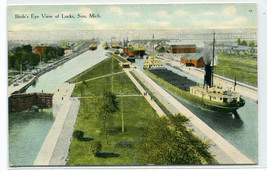 Great Lakes Freighter Steamer Locks Soo Michigan 1910c postcard - $6.93