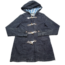 Special A Jacket Womens S Blue Long Sleeve Plaid Hooded Toggle Pocket Denim - $39.48