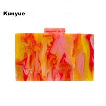 21New trendy stylish marble orange pink acrylic evening bag cute girl party prom - £45.73 GBP