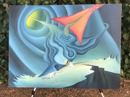 Donald Calledare Original 1970s Surrealist Abstract Huge Modern Oil On Canvas - $1,400.00