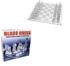 Traditional Glass Chess Set Board Game Featuring Frosted and Clear Glass Pieces  - £19.08 GBP