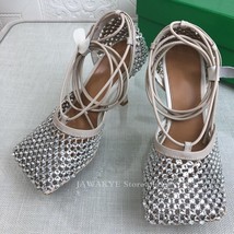 Sexy Hot Sale Inlay Crystal Sandals Women Hollow Ankle Strap Lace up High Heel S - £132.82 GBP