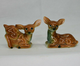 Vintage Set Of Ceramic Brown Deer Fawns Salt And Pepper Shakers  - £15.11 GBP