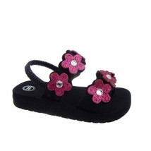 Wonder Nation Girls Slip On Flip Flops Black Pink Flowers Size 9/10 W Back Strap - £9.27 GBP