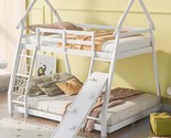 Merax Twin Over Queen House Bunk Bed Solid Wood Frame with Climbing Nets... - $783.99