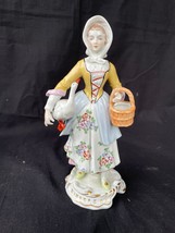 antique German Sitzendorf porcelain figurine lady with goose. Marked bottom - £104.77 GBP