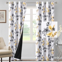 Cattleya Floral Printed Drapes Hversailtex 100% Blackout, Grey And Yellow. - £40.70 GBP