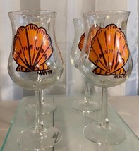 4 Vintage Luminarc Long Stem Wine Glasses Hand Painted Ocean Theme - £19.45 GBP