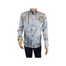 Men Sports Shirt by DE-NIKO Long Sleeves Fashion Print Soft Modal 2F008 Gray image 4