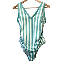 Kona Sol Plus One Piece Green Stripe Print V-Neck Bathing Suit Size 18W - £15.82 GBP