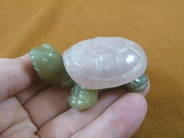 (Y-TUR-LAT-716) pink + green TURTLE tortoise 2 piece gemstone carving FIGURINE - £13.77 GBP