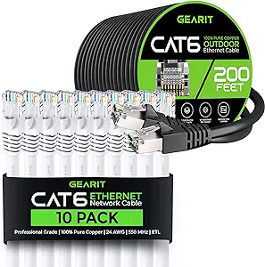 GearIT 10Pack 25ft Cat6 Ethernet Cable &amp; 200ft Cat6 Cable - $272.99