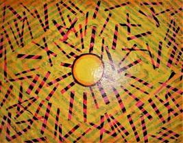 Painting Sun Original Signed Art Abstract Geometric Modern Artist Carla ... - $39.76
