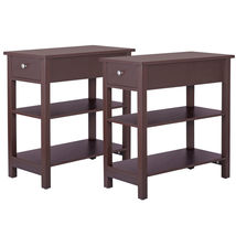 24 Inches 3-Tier Side Table with Drawer Storage 2 Pieces - £108.90 GBP