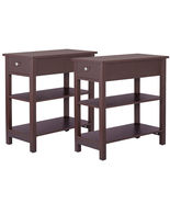 24 Inches 3-Tier Side Table with Drawer Storage 2 Pieces - £107.12 GBP