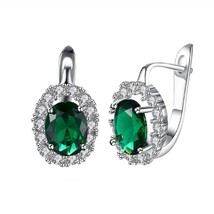 Halo Oval Emerald Stud Earrings, Muzo Green Emerald Earrings, Emerald Cl... - £112.56 GBP