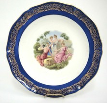 Vintage Singer Limoges France Wall Plate Classical Women Muses Blue Gilt Border - $19.79