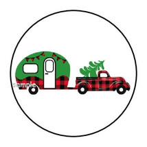 30 Christmas Camper Classic Truck Envelope Seals Labels Stickers 1.5&quot; Round - £5.93 GBP