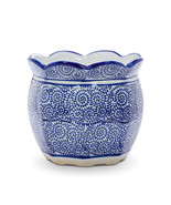 Scallop Edge Planter Indigo Blue Porcelain 7&quot; High Elegant Pot with 6&quot; O... - $67.22 CAD