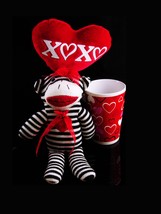 Large Sock Monkey - Vintage red velvet balloon - whimsical red I love you mug -  - £43.15 GBP